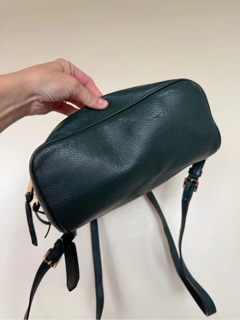 MICHAEL KORS Green Pebbled Leather Backpack Gold Hardware Zipper Inner Pocket